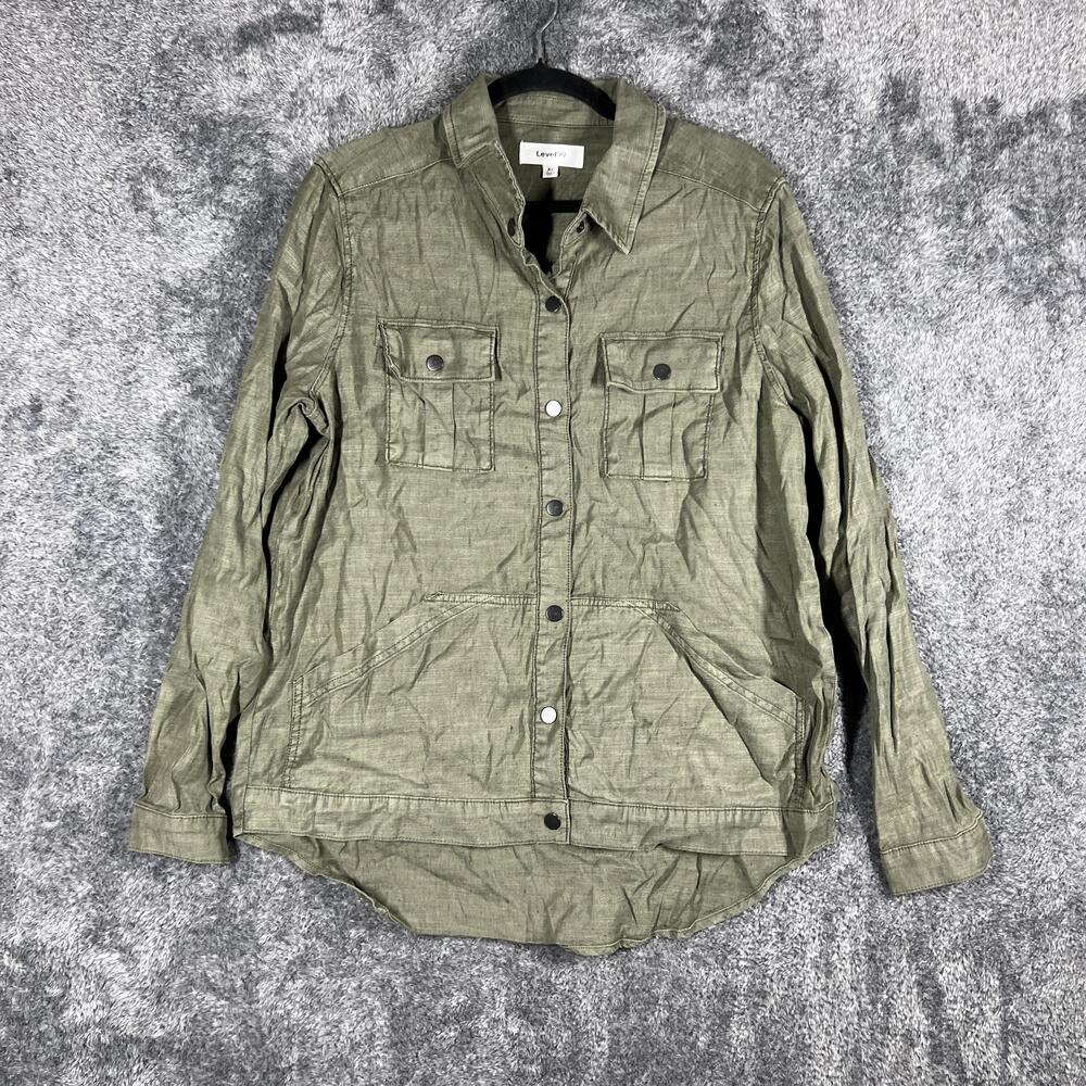Level99 Shirt Mens XL Green Long Sleeve Button Up Twill Linen Blend Relaxed